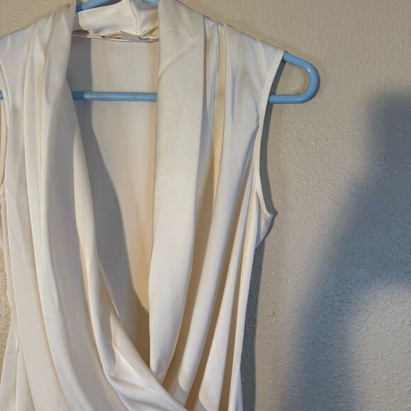 Boston Proper Marilyn Wrap V Neck Charmeuse Blouse  Cream Drape Top 0 - Picture 2 of 5